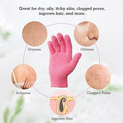 Evridwear Exfoliating Glove Shower Gloves Exfoliate Dead Skin for Dry Sensitive Skin No Irritation with Hanging Loop (Hot Pink Deep Exfoliation) thumbnail 6