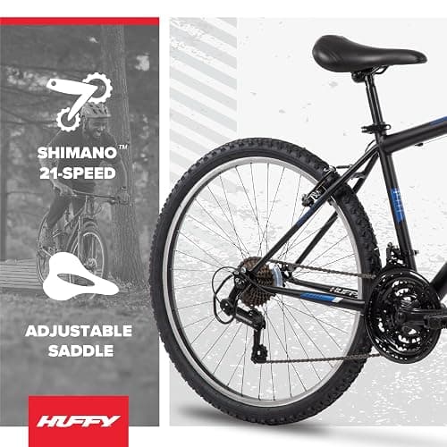 Huffy Stone Mountain Hardtail Mountain Bike for Boys/Girls/Men/Women, 20"/24"/26" Sizes, 6 or 21 Speed Shimano Twist Shifting, Front or Dual Suspension, Comfort Saddle, Sleek Colors thumbnail 3