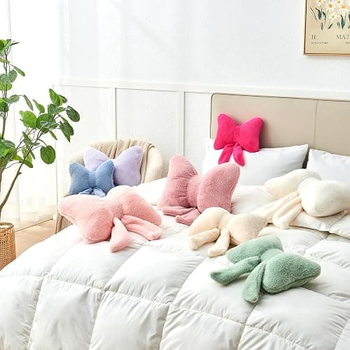 Mepherl Pink Bow Pillow,12'' Bow Shaped Pillow with Faux Rabbit Fur,Soft Bow Throw Pillows Aesthetic Bow Decorative Pillows for Bed Sofa Couch Home Decor thumbnail 5