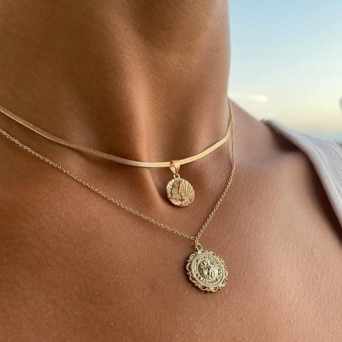 Get Back Necklaces | Gold Oceanside Herringbone Choker, 18k Gold Plated Brass Coin on 13" + 4" Extender Herringbone Chain thumbnail 5