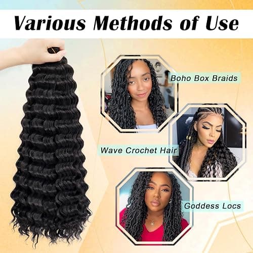 Eerya Ocean Wave Crochet Hair 18 Inch 6 Packs Deep Wave Crochet Hair for Black Women Synthetic Wavy Curly Braiding Hair for Boho Braids (18 inch,1B) thumbnail 7