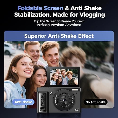 Digital Camera 4K for Photography Vlogging: 64MP Cameras for Video - 16X Zoom Photo Camera Gifts for Teens Ages 8-18 - 180°Flip Screen Compact Cámara - Point and Shoot Digital Cameras for YouTube thumbnail 3