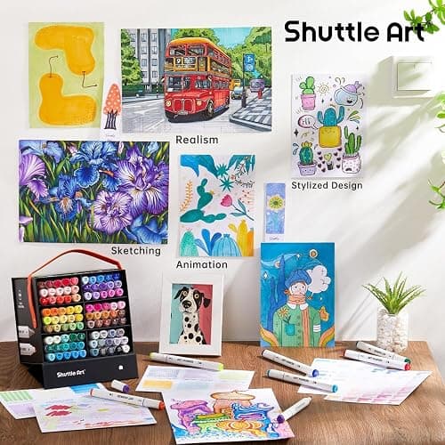 Shuttle Art 89 Colors Alcohol Markers, 88 Colors Dual Tip Art Marker Set Plus 1 Colorless Blender with Marker Case Perfect for Illustration Students Adult Coloring Sketching thumbnail 5