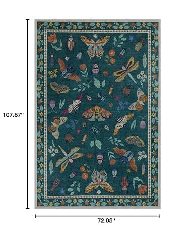 Lahome Insect Print Washable Rugs for Living Room, Soft Area Rug 6x9 Rug for Bedroom Ultra-Thin Dining Room Rug, Stain Resistant Large Carpet for Office Nursery Vionnet(6'x9',Dark Green) thumbnail 2