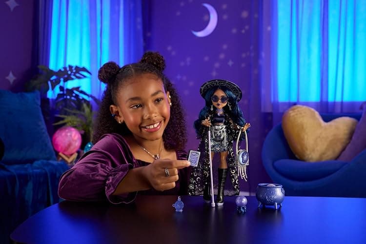 Monster High Doll, Moonspell Magic Claire de Luna | Clairvoyant Witch in Blue Clothes with Cauldron Surprise & Accessories like Crystal Ball, Hat & Spellbook thumbnail 2