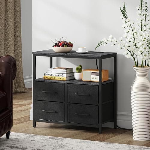 TUTOTAK Large Night Stand with Charging Station, Nightstand with USB and Type-C Port, Bedside Table with Cloth Drawers, End Table for Livingroom, Bedroom, Charcoal Grey TB01BY081 thumbnail 5