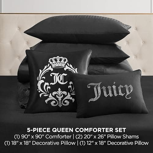 Juicy Couture Glam Night Black Stripe Queen/Full Size Comforter Bedding Set Ensemble - 5 Piece Set - Black - Comforter Set - Full/Queen thumbnail 2