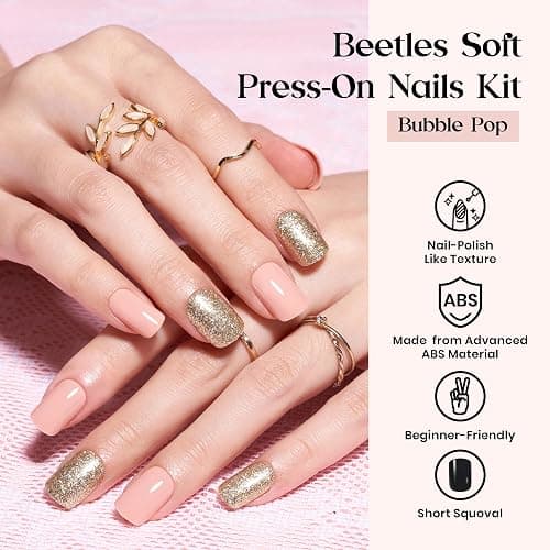 Beetles Press On Nails Kit - Bubble Pop | 720Pcs 24 Colors Short Square Press On Nails | 15 Sizes French Glossy Glitter With Nail Glue & Nail Tabs Stickers, Fake Nails Kit Art For Women thumbnail 2