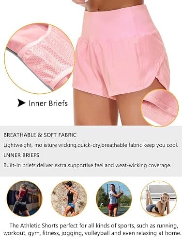 Origiwish Women's High Waisted Running Shorts with Liner Quick Dry Athletic Workout Shorts Zipper Pockets thumbnail 6