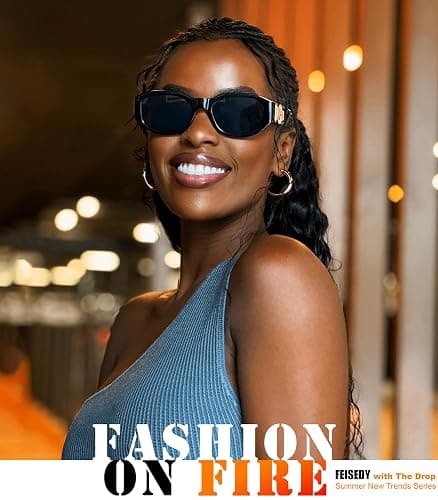 FEISEDY Retro Trendy Rectangle Sunglasses Women Men Vintage 90s Small Narrow Square Sunglasses B2322 thumbnail 2