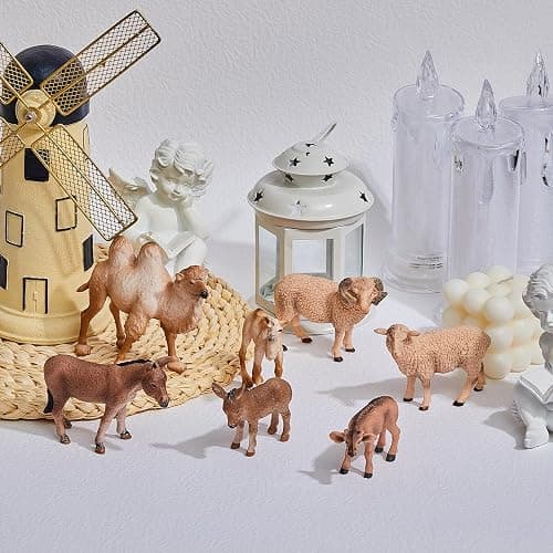 7 Pieces Nativity Animals Set Nativity Animals Figurines Christmas Figurines Collection Traditional Sheltering Figures for Holy Family Outdoor Indoor Party Decor thumbnail 2