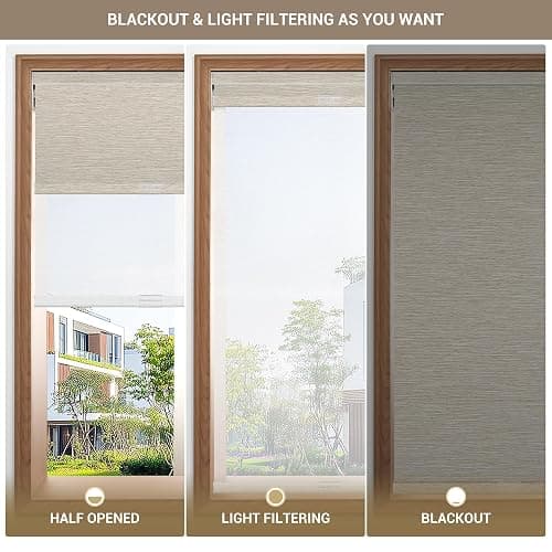 Boolegon Cordless Dual Roller Shades, Jacquard Beige & White, Custom Size | Double Window Shades, Blackout and Light Filtering Shades with Valance, Day and Night Roller Blinds for Home Office Door thumbnail 4