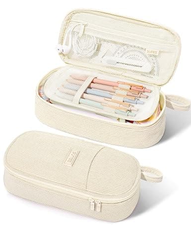 SUNEE Cute Pencil Case, Large Pencil Pouch, Aesthetic Big Pencil Bag with Zipper, Kawaii Stationery Storage and Organizer, School Supplies for Teen and Adult, Boys&Girls, Soft Corduroy Warm Beige - Image 1