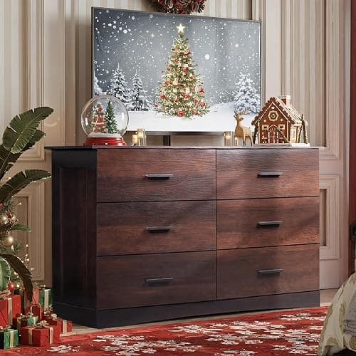 WLIVE Wooden Dresser for Bedroom, Wide Chest of Drawers with 6 Drawers, Large Brown Storage Tower Unit, Modern Minimalist Closet Store Organizer for Living Room, Hallway thumbnail 5