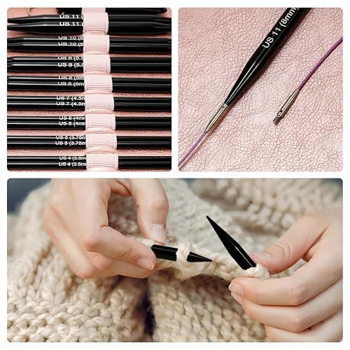 Froggod 4.53-inch (11.5cm) Interchangeable Circular Knitting Needles Set Aluminum US Sizes 2.5, 4, 5, 6, 7, 8, 9, 10, 11 with Interchangeable Knitting Needles and Cables, Accessories and Case, 9 Pairs thumbnail 5