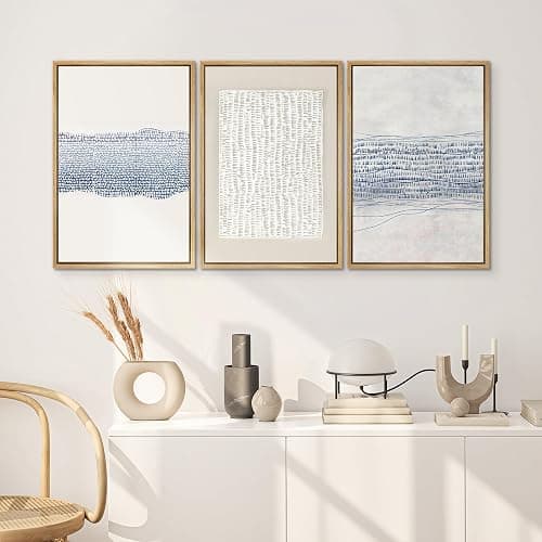 SIGNWIN Framed Canvas Print Wall Art Set Blue White Grunge Geometric Pattern Abstract Shapes Cozy Neutral Decorative Contemporary Minimal for Living Room, Bedroom, Office - 24"x36"x3 Natural thumbnail 3