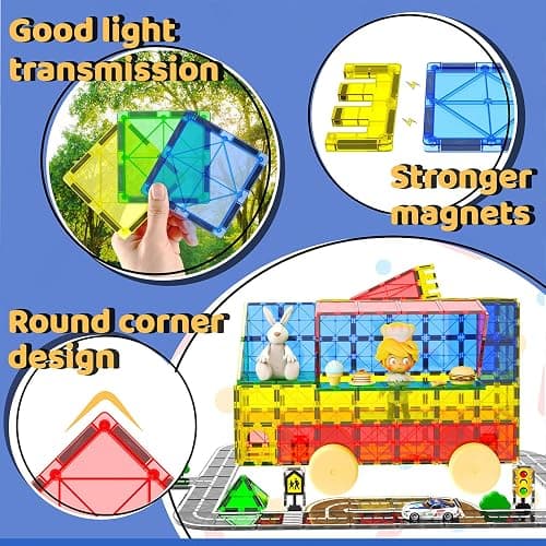 Magnetic Tiles - Road Set, Magnetic Building Blocks, Preschool Montessori Toys Gift for 3+ Year Old Boys and Girls, Sensory Christmas Toys for Kids Aged 3-5 and 4-8, Ideas for Toddler with Autism thumbnail 4