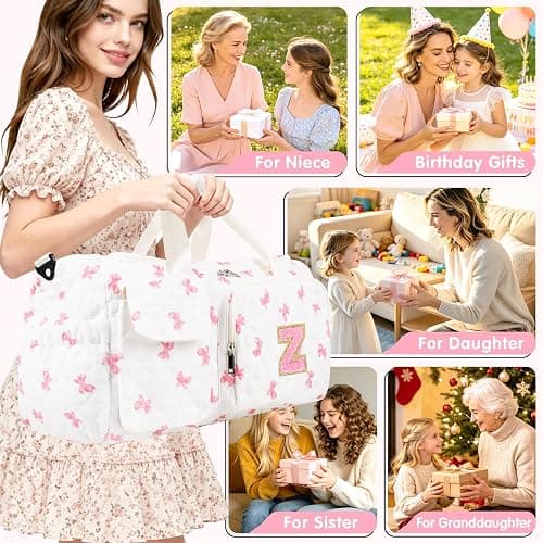 Gifts for Girls Initial Travel Duffle Bag, Personalized Initial Duffel Bag with Shoe Compartment Dance Cheer Weekender Bags, Gymnastics Gym Overnight Bag Birthday Gift for Teens Girl (Letter-Z) thumbnail 6