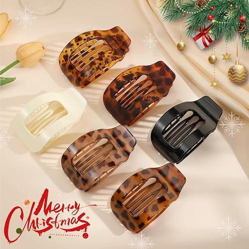6 PCS Flat Hair Clips for Women, Large French Flat Claw Clips for Thick Thin & Curly Hair, Strong Hold Non Slip Leopard Print Jaw Clips Hair Accessories for Girls Christmas Gifts, Tortoise thumbnail 6