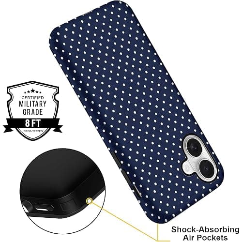Aleviker Case for iPhone 16 Plus, Glossy Hybrid 2-Layer Hard Shell, Aesthetic Scratch Resistant Cover, Navy Blue Polka Dot thumbnail 6