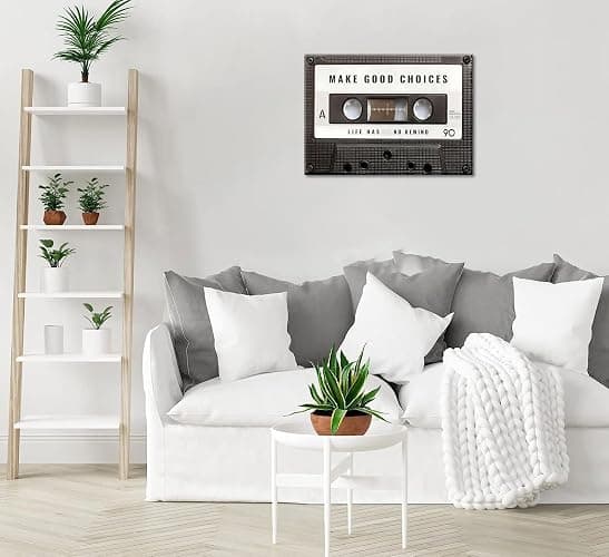 Inspirational Office Canvas Wall Art Picture Vintage Cassett Tape Prints Make Good Choices Life Has No Rewind Inspiring Artwork Motivational Wall Decor for Office Bedroom Living Room 12x16in Framed thumbnail 5