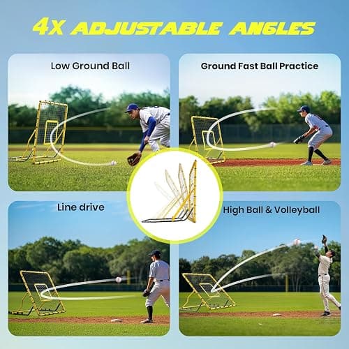 Baseball Rebounder Net,4x4.5FT Multi-Sport Pitch Back Rebounder Steel Frame with 4 Adjustable Angles, 40pcs Bungees Soccer, Volleyball&Lacrosse Trainer for Solo Fielding,Pitching and Reflex Training thumbnail 2
