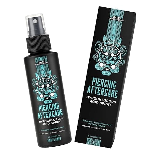 BASE LABORATORIES Piercing Aftercare Hypochlorous Acid Spray PRO - 8 OZ | Saline Solution Piercing Aftercare - Saline Spray for Ear Piercings, Bumps & Keloids | Ear, Nose, Belly - 2PK thumbnail 8