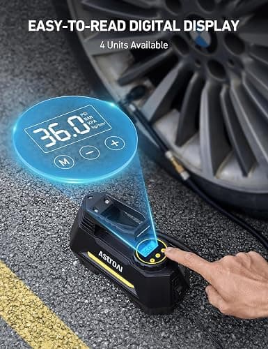 AstroAI AIRUN H Tire Inflator Portable Air Compressor,Fast Inflation Electric Air Pump for Car Tires-Car Accessories,9.8Ft Cord-12VDC-Powered Auto Shut-Off with Digital Pressure Gauge,LED Light,Yellow thumbnail 6