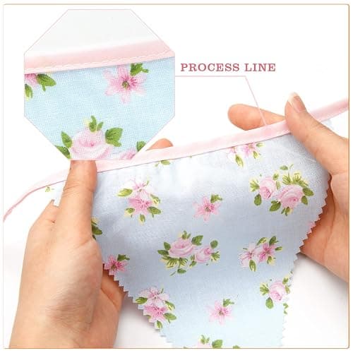 G2PLUS 39Ft Triangle Bunting Banner, 42pcs Cotton Pennant Banner, Reusable Pink Green Fabric Triangle Flags Party Decoration for Birthday, Wedding, Baby Shower, Room Decor thumbnail 6