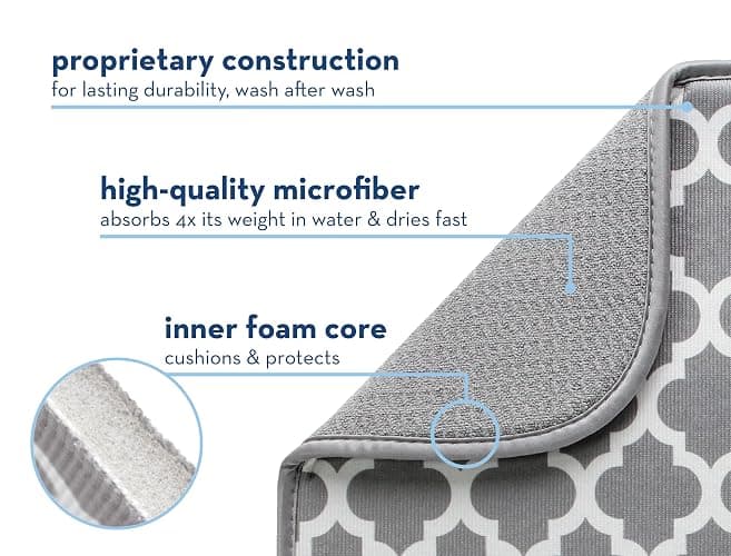 S&T INC. Absorbent, Reversible Microfiber Dish Drying Mat for Kitchen, 16 Inch x 18 Inch, Lemons thumbnail 5
