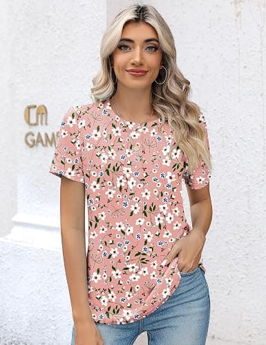Kistore Womens Casual Crew Neck Short Sleeve Pleated Tops Blouses Fashion Clothes 2025 thumbnail 4