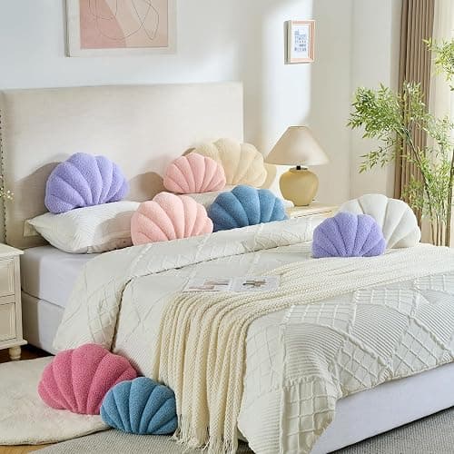 CANGHI Shell Pillow Seashell Decorative, Blue, 13x10 Inch | Beachy Coastal Shell Shaped, Soft Ocean Beach Sea Shell Plush, For Bed Couch Living Room Decor thumbnail 4
