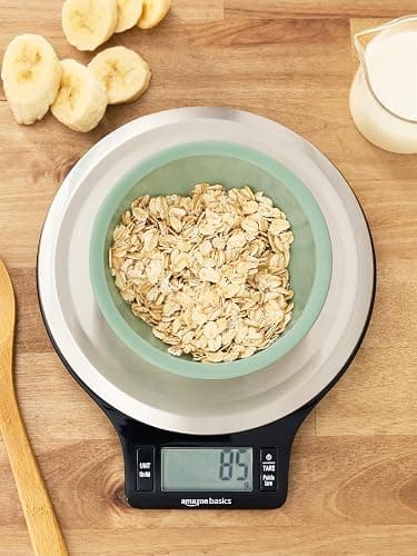 Amazon Basics Digital Kitchen Scale with LCD Display, Batteries Included, Weighs up to 11 pounds, Black and Stainless Steel thumbnail 2