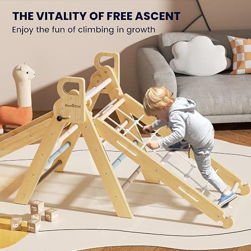 BlueWood 2025 8-in-1 Pikler Triangle Climbing Set Toddler Toys Indoor Baby Jungle Gym Climber Playground for Kids - Mauve Pink thumbnail 5