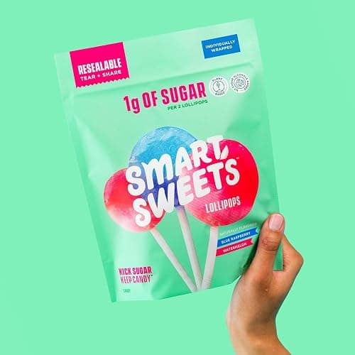 SmartSweets Lollipops, 3oz, Blue Raspberry & Watermelon Flavors, Hard Candy with Low Sugar (1g), Low Calorie (40), No Artificial Sweeteners, Plant-Based, Gluten-Free (Pack of 2) thumbnail 9