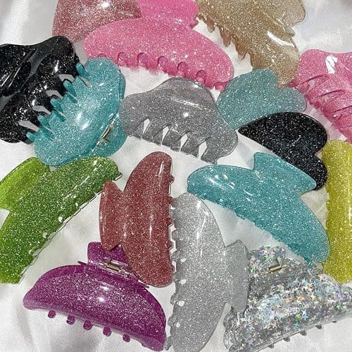 4Pcs Acrylic Large Hair Claw Clips for Women Girls - Strong Hold Jaw Clips, Non-slip Banana Barrettes for Thick Hair (Sparkle: Pink, Silver, Black, Blue) thumbnail 7