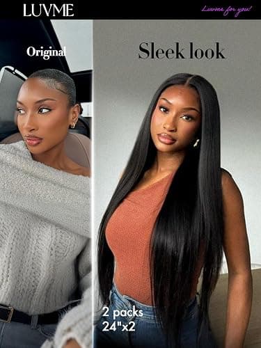 LUVME Silky Straight Seamless 2 Pack 220g 14Pcs Clip in Hair Extensions Full Max with 20inch Remy Human Hair Extensions, Natural Black 100% Real Soft Hair thumbnail 4