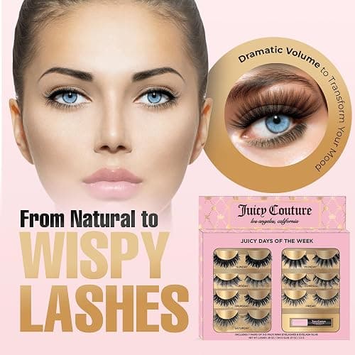 Juicy Couture 3D Faux Mink False Eyelashes - 14 Pairs with Applicator & Eyelash Glue, Wispy Natural Look, New Silky, Dramatic, Charming, Sassy & Extra Styles, Easy to Apply, Cruelty-Free & Reusable thumbnail 4