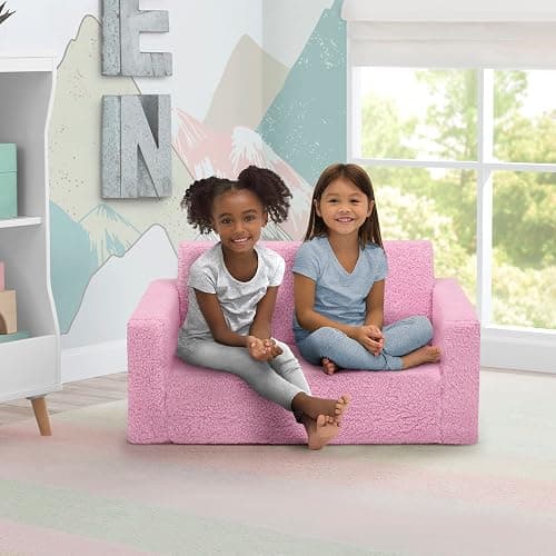 Delta Children Cozee Flip-Out Sherpa 2-in-1 Convertible Sofa to Lounger for Kids, Pink thumbnail 2