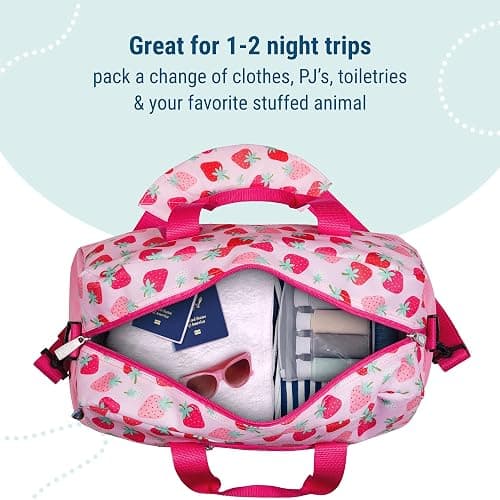Wildkin Kids Overnighter Duffel Bag – Carry-On Size, Ideal for School & Sleepovers – Strawberry Patch thumbnail 6