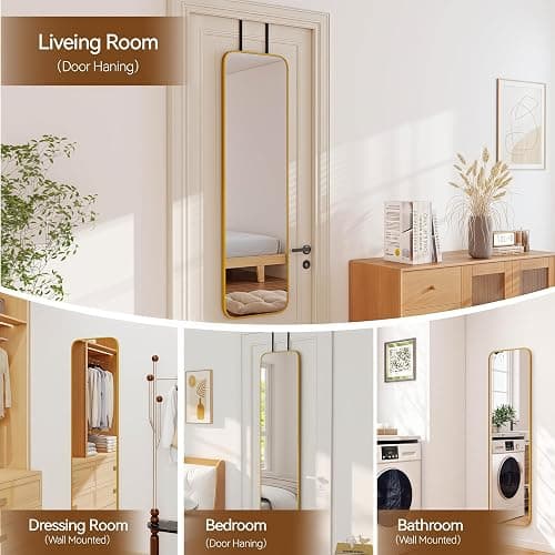 NARCISSUS 47x14 Mirror Door Hanging Full Length,Over Door or Wall Mounted Aluminum Alloy Frame Tempered Glass Rectangle Full Body Mirrors for Bedroom Dressing Living Room Bathroom 47 inch Gold thumbnail 5