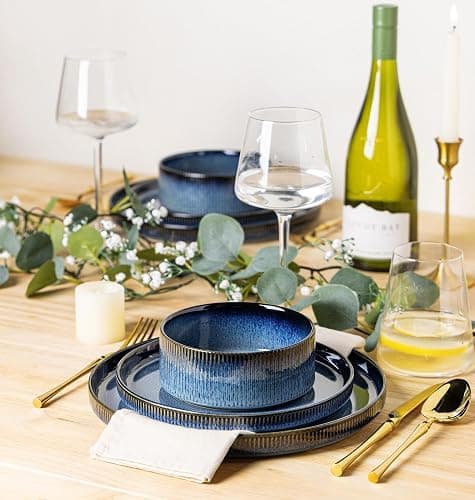 TheTerra Ceramic Dinnerware Sets for 8, 24 Pieces Porcelain Lightweight Speckled Plates and Bowls Sets, Scratch Resistant Dish Set, Oven & Microwave & Dishwasher Safe, Starry Blue thumbnail 6