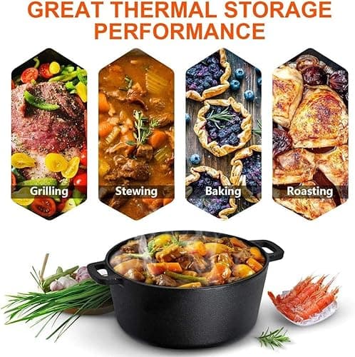 Overmont Gusseisen Topf Dutch Oven einsatzfertig eingebrannt Doppelfunktion Deckel/Bratpfanne für Küche Camping Garten BBQ Backen Gasgrill thumbnail 5