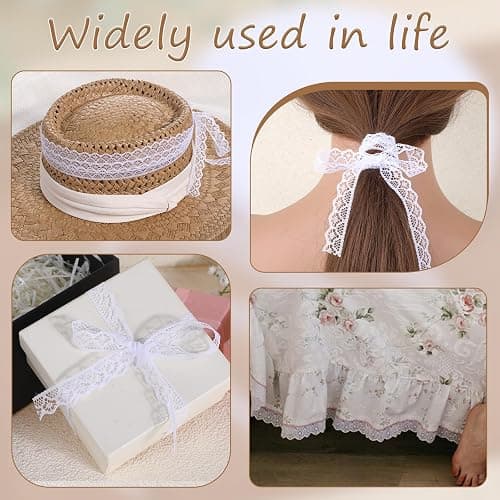 30 Yards White Lace Ribbon Roll 0.6 Inch Wide Sewing Lace Ribbon Flower Fabric Lace Ribbon Trim Roll Lace Trim Sewing Crafts Lace for Wedding Decoration, Bouquet, and Gift Packaging thumbnail 3