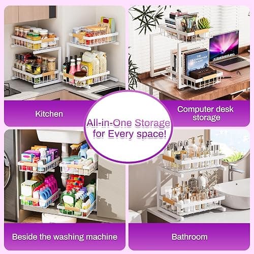 ADBIU Under Sink Organizer, 2 Pack 2 Tier Expandable Height (White, XL) Under-Sink Bathroom Kitchen Organizers And Storage thumbnail 3