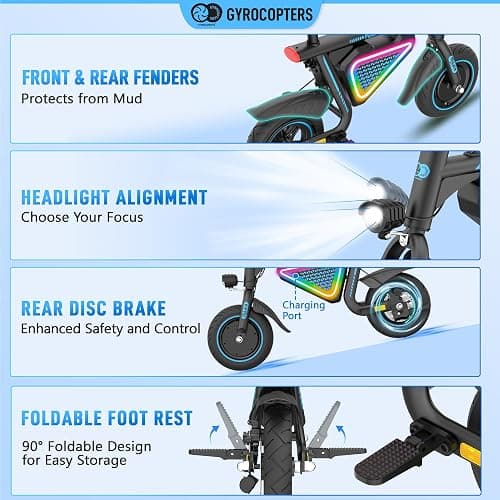 Gyrocopters Radi8 Electric Scooter for Kids & Teens | Moving LED Lights, E Scooter, Anti-Theft GPS Tracker | 250W Motor 10" Tire | Speed Upto 25Km/h Range Upto 20Km | UL2272 Safe thumbnail 6