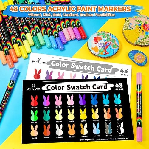 48 Colors Acrylic Paint Markers, Direct Ink Flow Dual-Tip Acrylic Markers Set, Soft Brush Tip Paint Pens with Opaque Coverage for Rock Painting, Canvas, Glass, Wood, Ceramic & DIY Craft, Set of 24 thumbnail 5