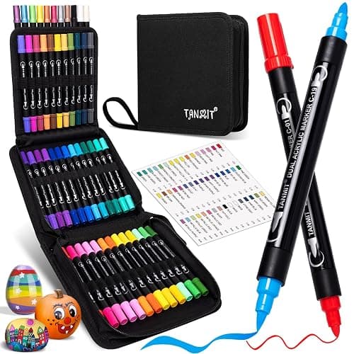 48 Colors Acrylic Paint Pens, Dual Tip Acrylic Paint Markers with Brush Tip and Fine Tip, Acrylic Pens for Rock Painting, Wood, Canvas, Stone, Glass, Ceramic,DIY Crafts Making Art Supplies - Image 1