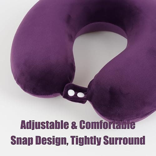 Sexysamba Pure Memory Foam Travel Pillow Set for Adults - Comfortable & Removable Machine Washable Cover, Neck Support Pillow Airplane Travel Kit with Eye Mask for Portable Plane Accessories - Purple thumbnail 4