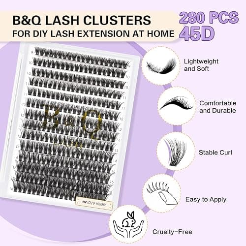 Lash Clusters Individual Lashes Lash 280 PCS Eyelash Clusters False Eyelash 45D Lash Extension Fluffy Natural Cluster Eyelash Extensions DIY Eyelash Extensions at Home (45D-0.07C,9-16MIX) thumbnail 2